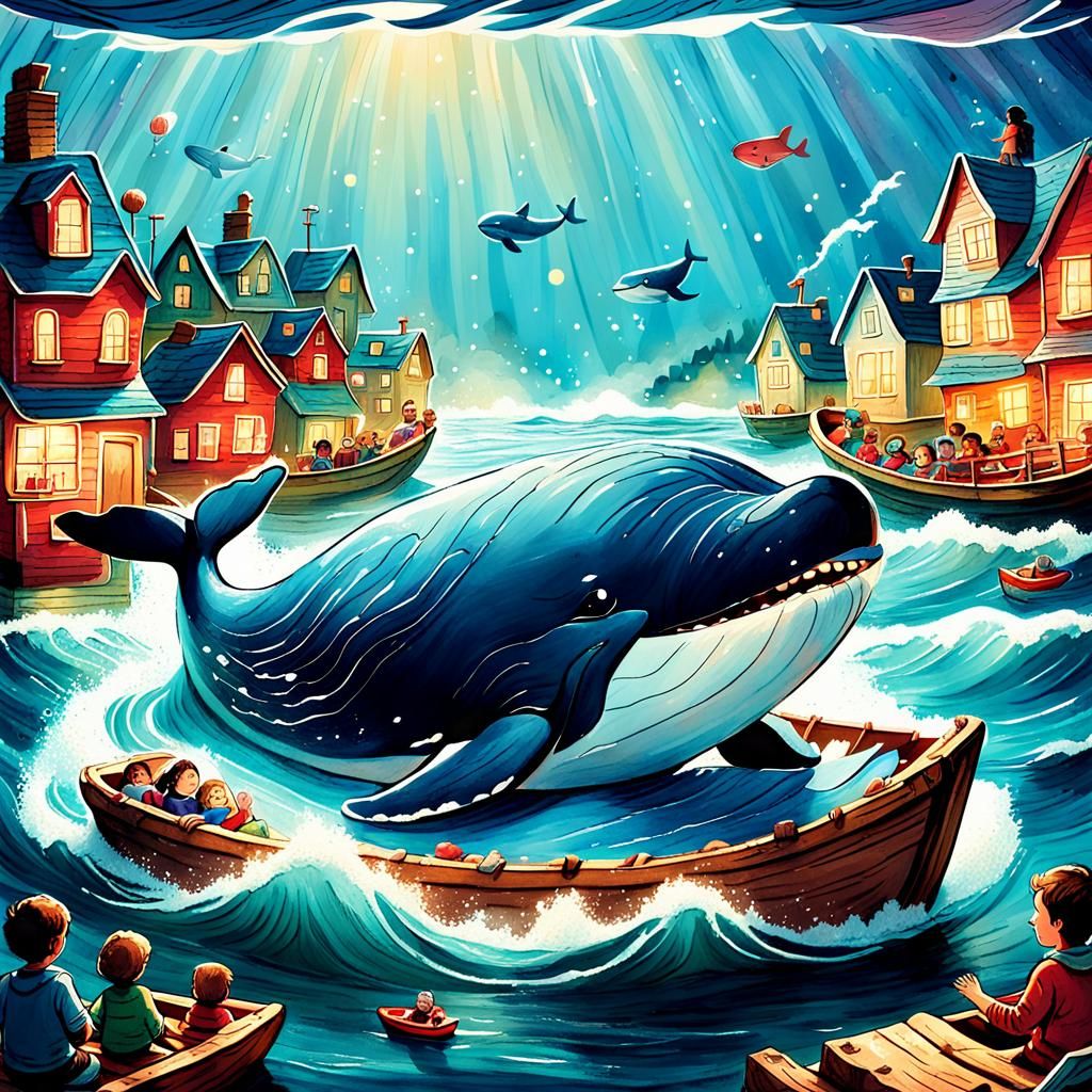 Whimsical Whale Adventure in a Coastal City