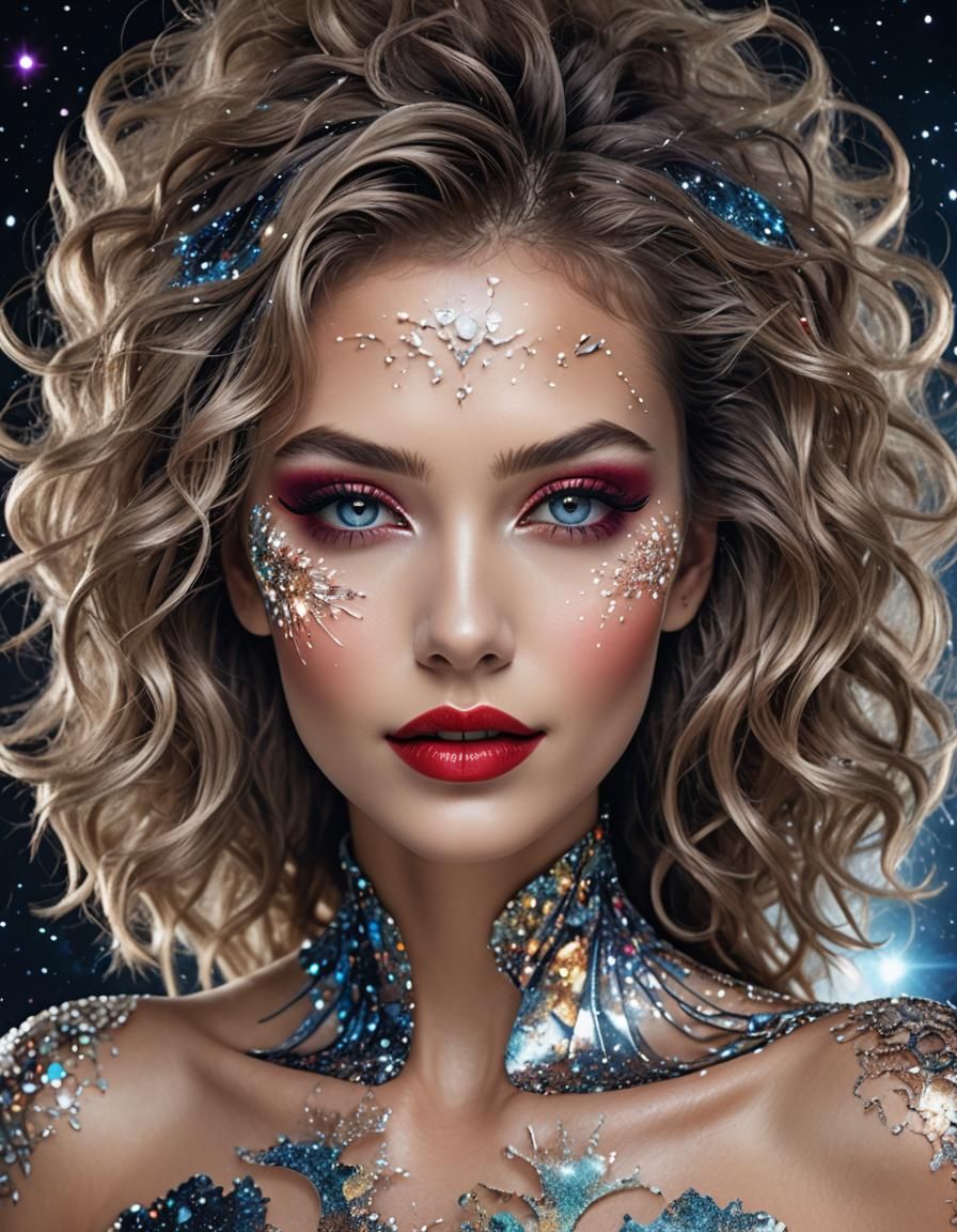 Galactic Goddess in Ultra Realistic Vogue Makeup and Hairsty...