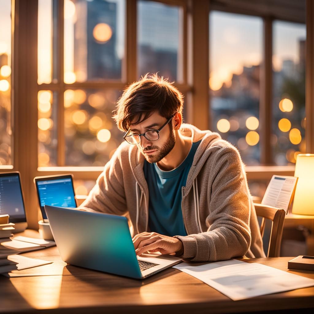 Realistic Life: Person at Desk in Golden Hour