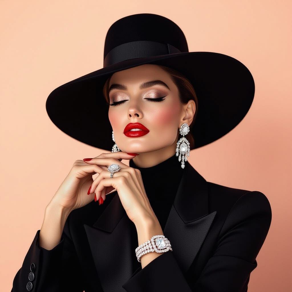 High Fashion Portrait in Black and White with Red Accents