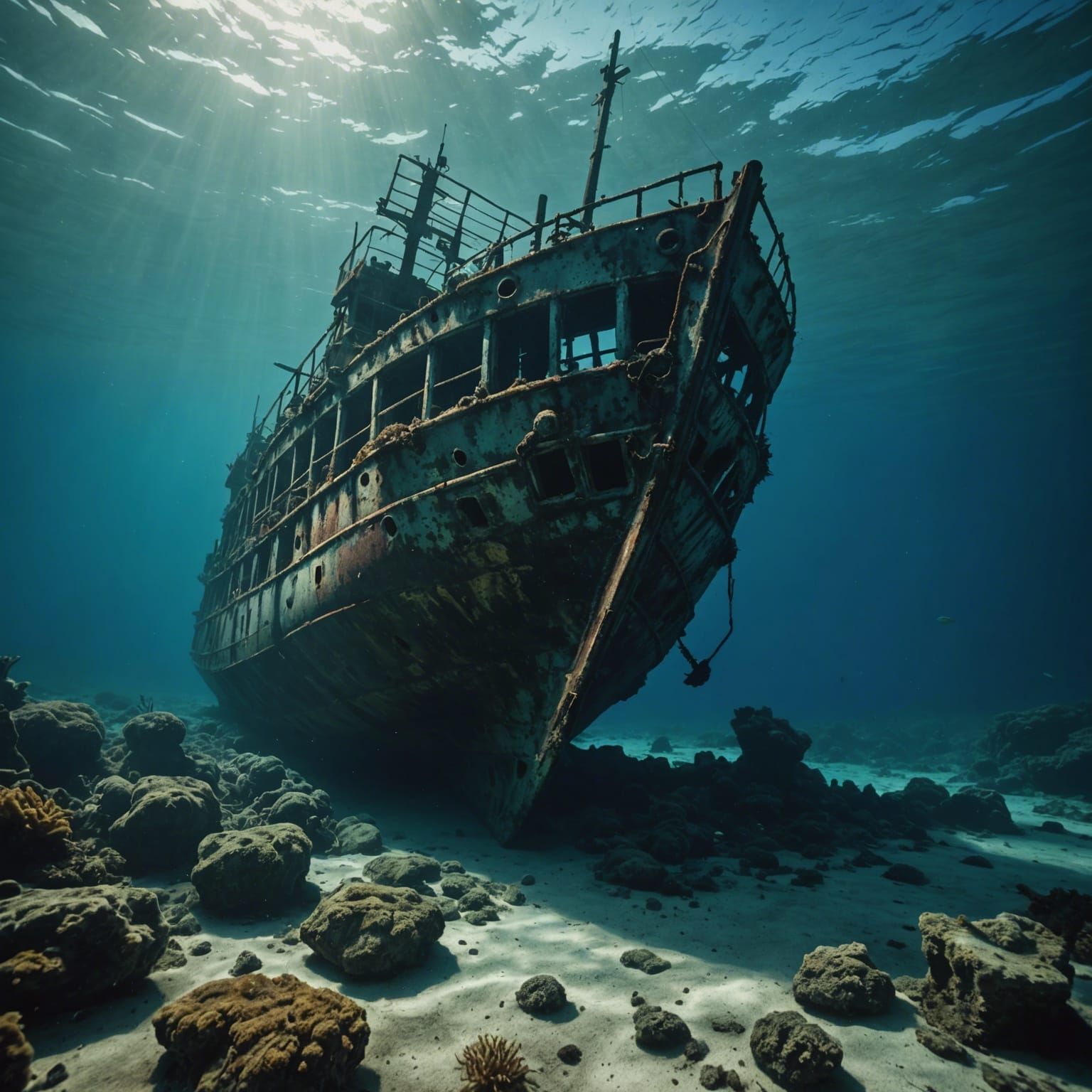 Dramatic Underwater Shipwreck in Cinematic Style