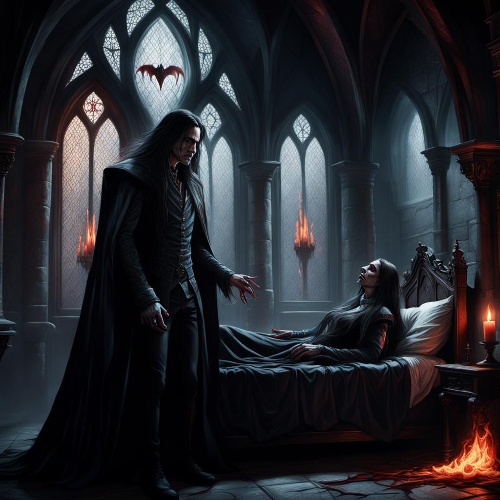 Vampire in Medieval Castle: Dark Fantasy Digital Art