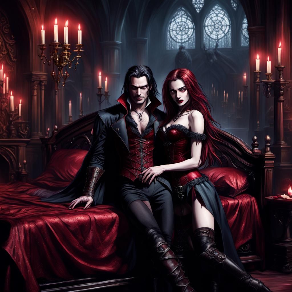 Vampire and Gothic Woman in Dark Fantasy Art