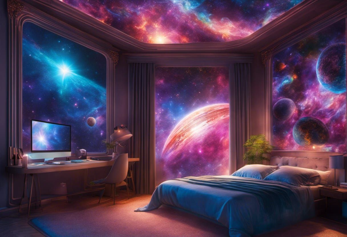 Cosmic Bedroom in Space: Astral Illustration