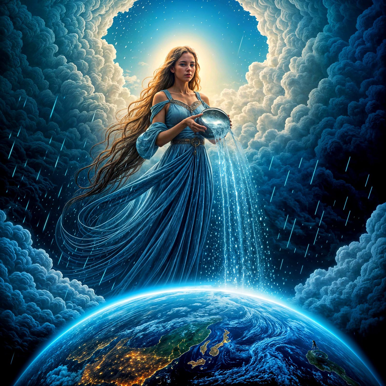 Ethereal Goddess Nourishes the Earth with Heavenly Waters