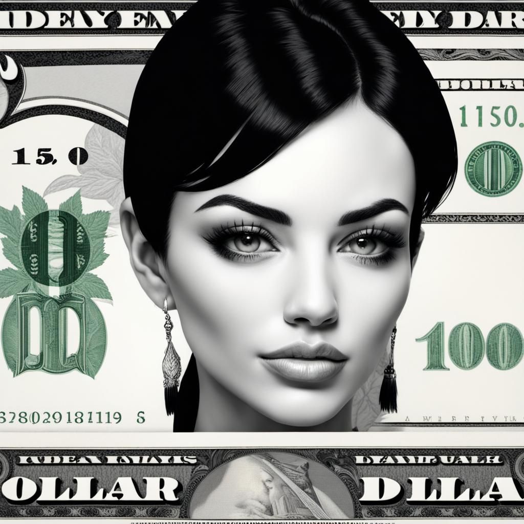Dollar Bill Featuring Woman with Black Hair