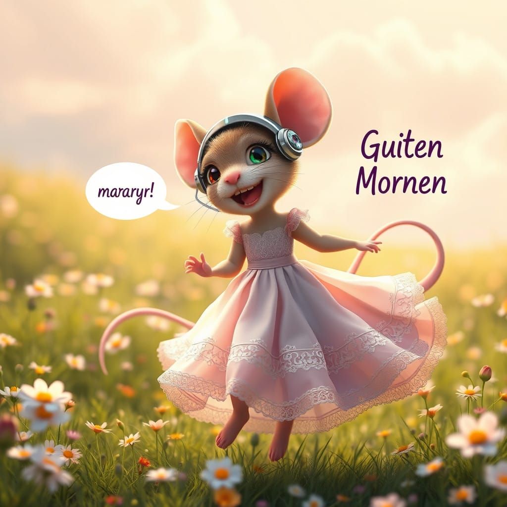 Whimsical Mouse Maiden in a Vibrant Meadow