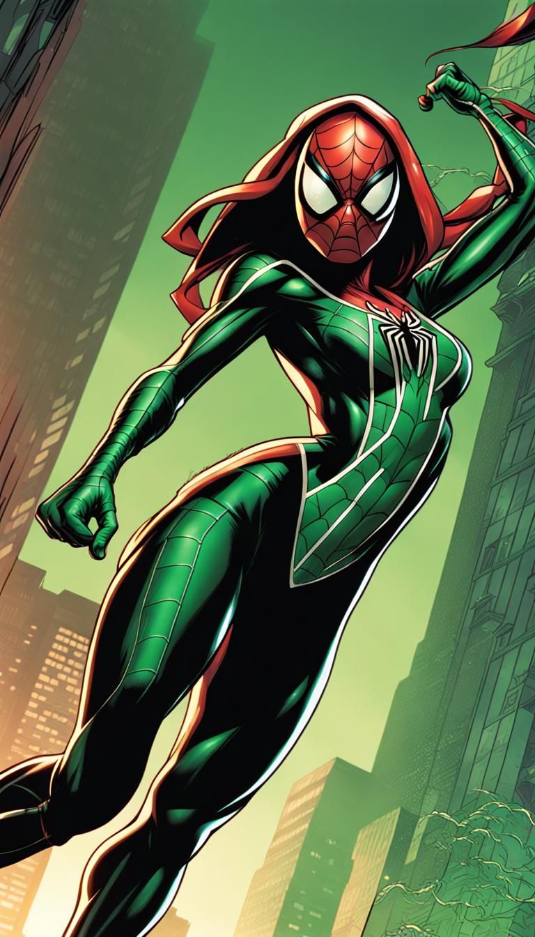 Spider-Girl Fighting Scene in Comic Book Art Style