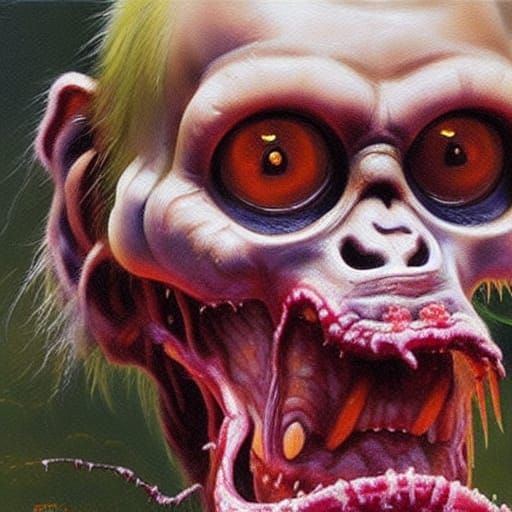 Horror Zombie Monkey Oil Painting