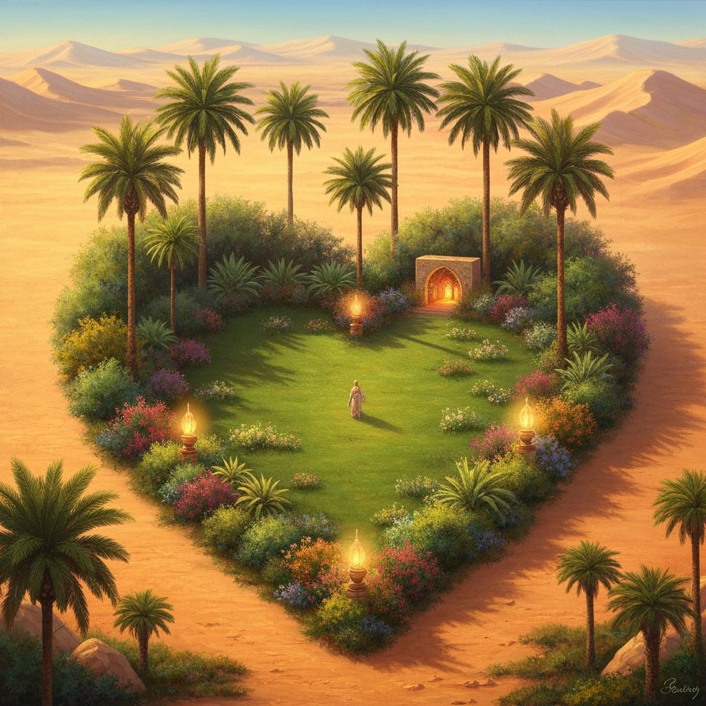 Heart-Shaped Oasis in Desert Painting