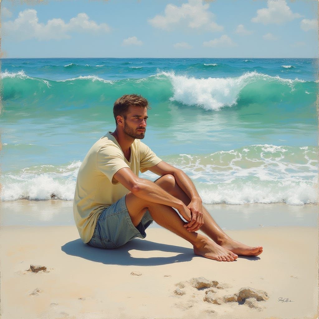 Impressionist Man Relaxes on a Sunny Beach