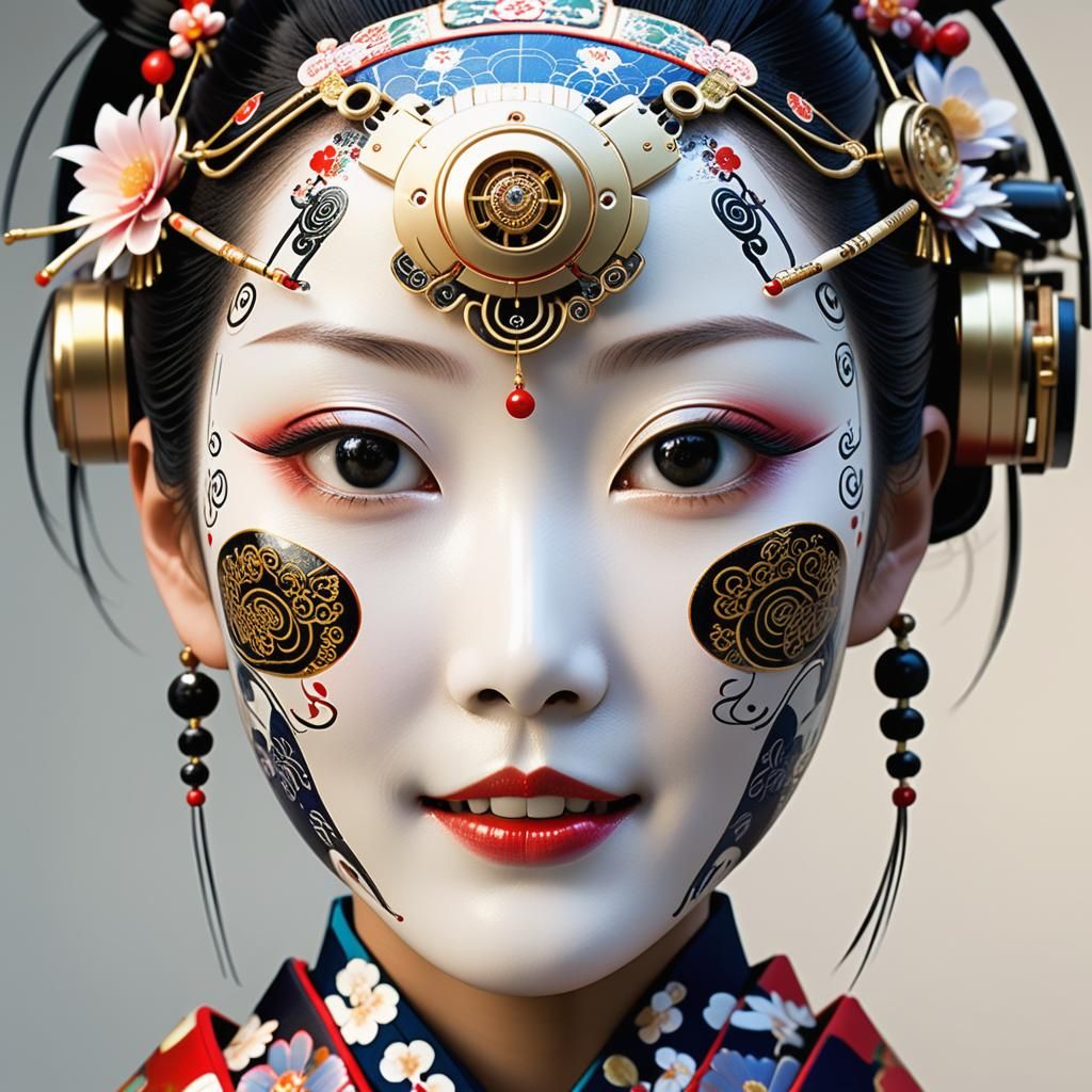 Japanese Woman with Robotic Accents in Kimono