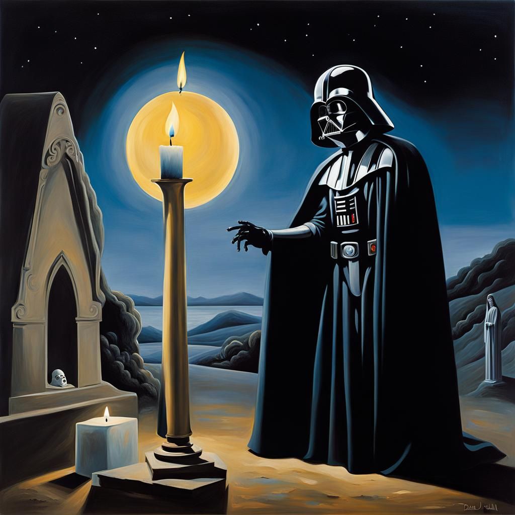 Padme's Ghost Watches Vader: Surreal Oil Painting