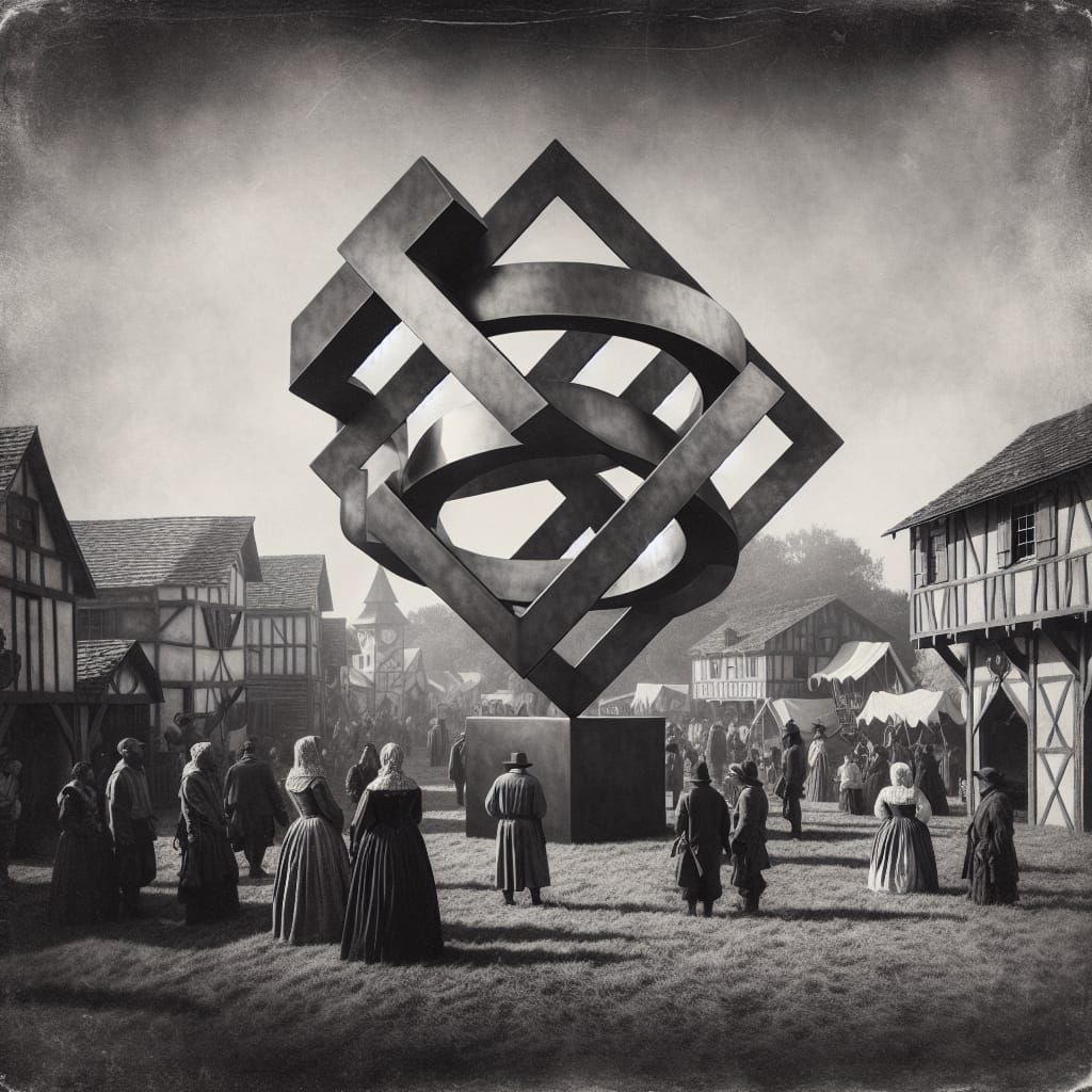Ominous Renaissance Fair with Modern Sculpture