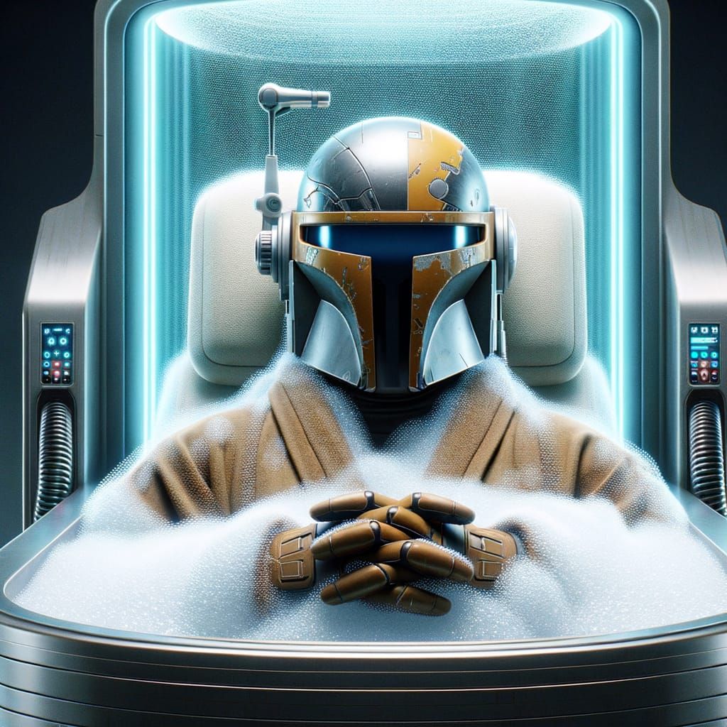 Futuristic Bounty Hunter's Luxurious Bubble Bath