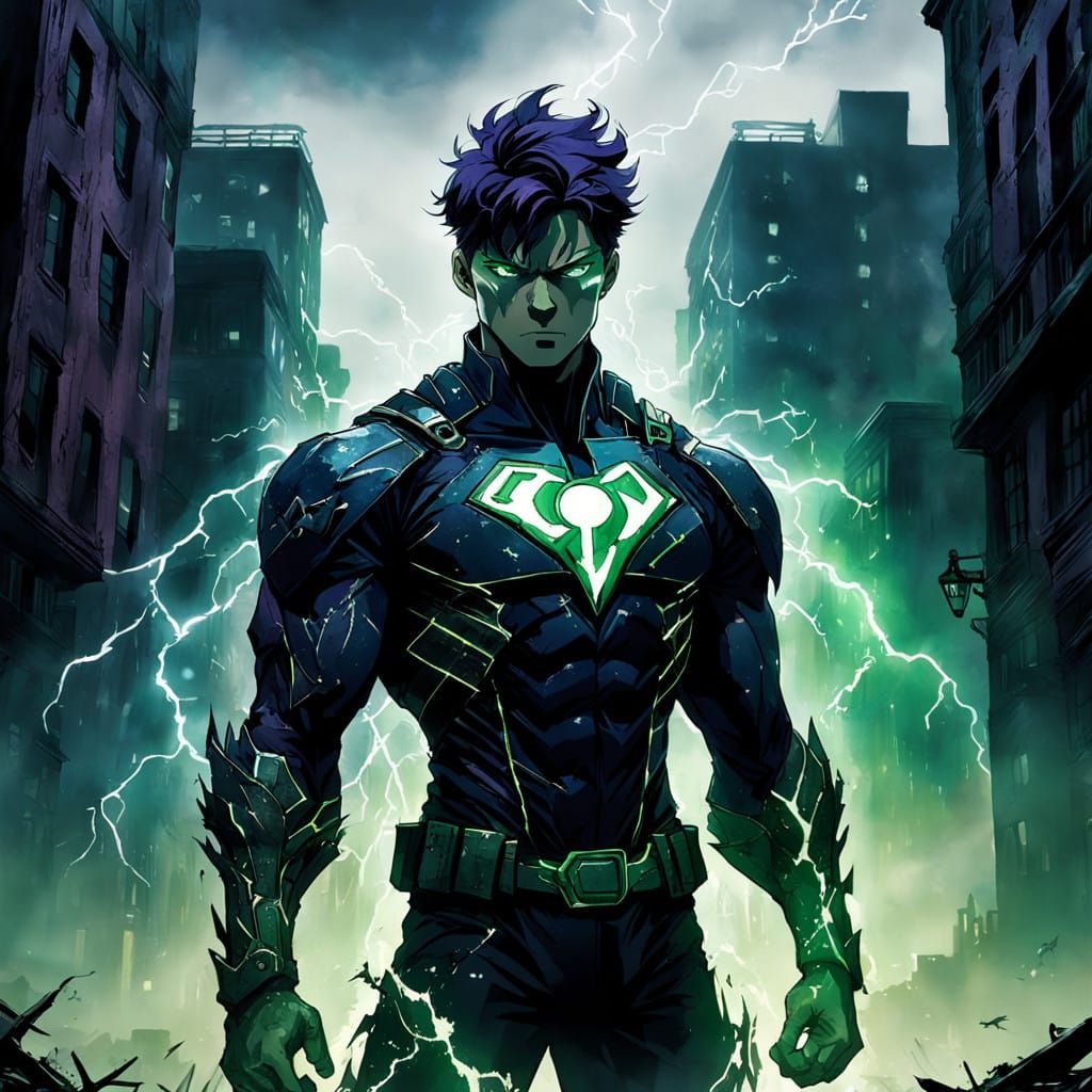 Heroic Figure Emerges from Eldritch Urban Landscape in Cyber...