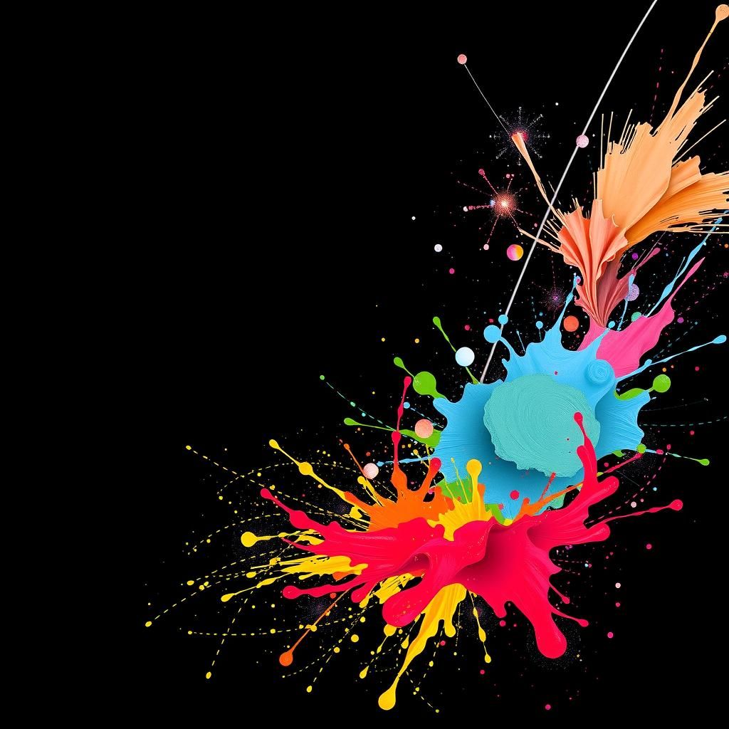 Abstract Color Splashes Impasto on Black