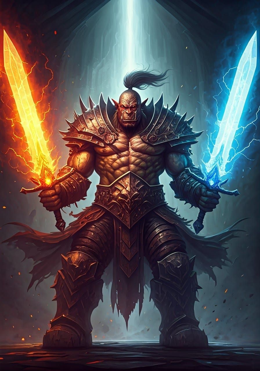 Epic Orc Warrior with Elemental Swords