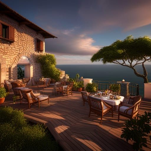 Italian Seaside Resort: Detailed Matte Painting