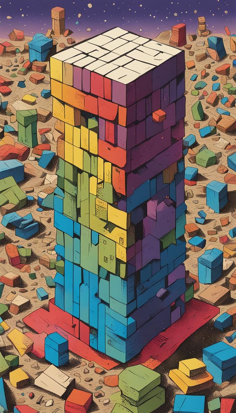 Monolith Jenga Game in Colored Ink Style