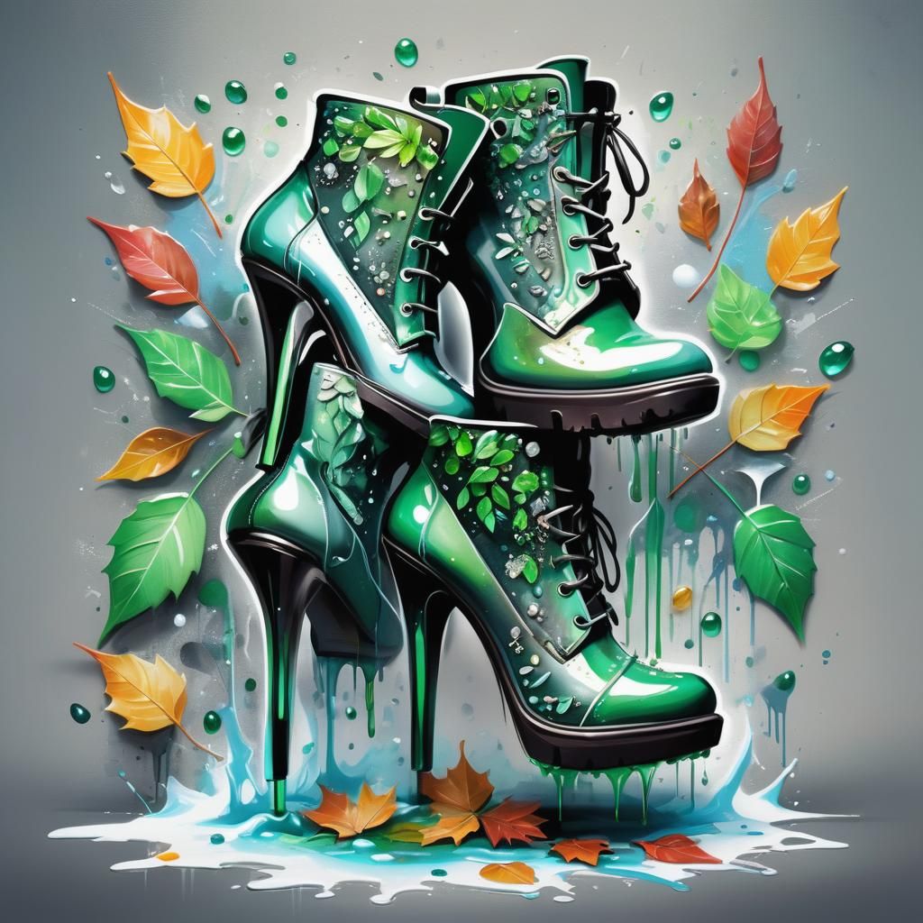 Emerald Boots in Autumn Frost Graffiti Art