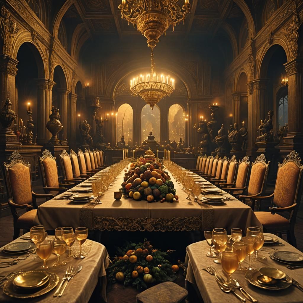 Grand Dinner Table Inspired by Beksiński's Fantasy Art