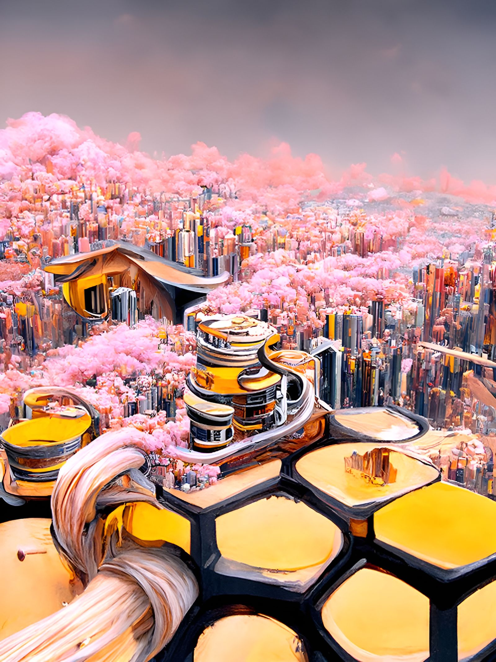 Honeyed Cyberpunk Cityscape in a Gaming Computer