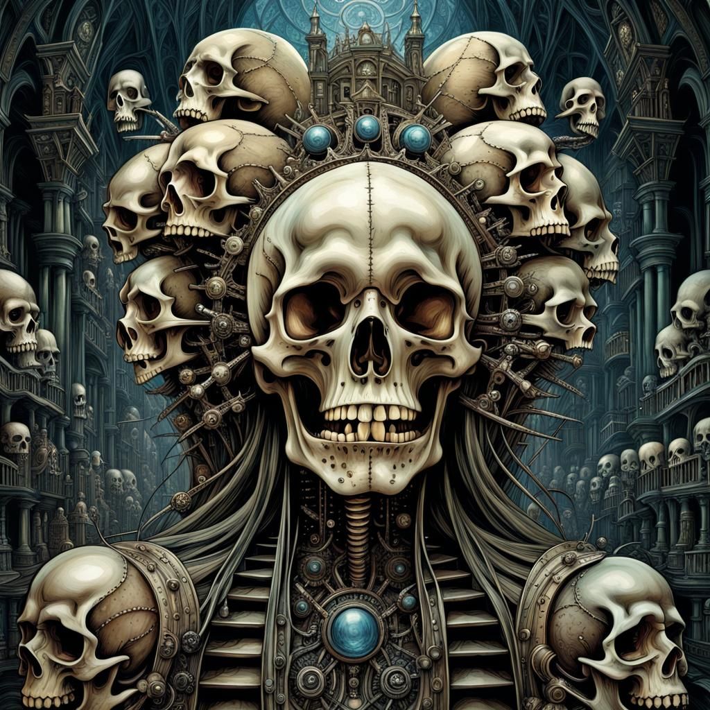Surreal Skull City Inspired by Da Vinci and Giger