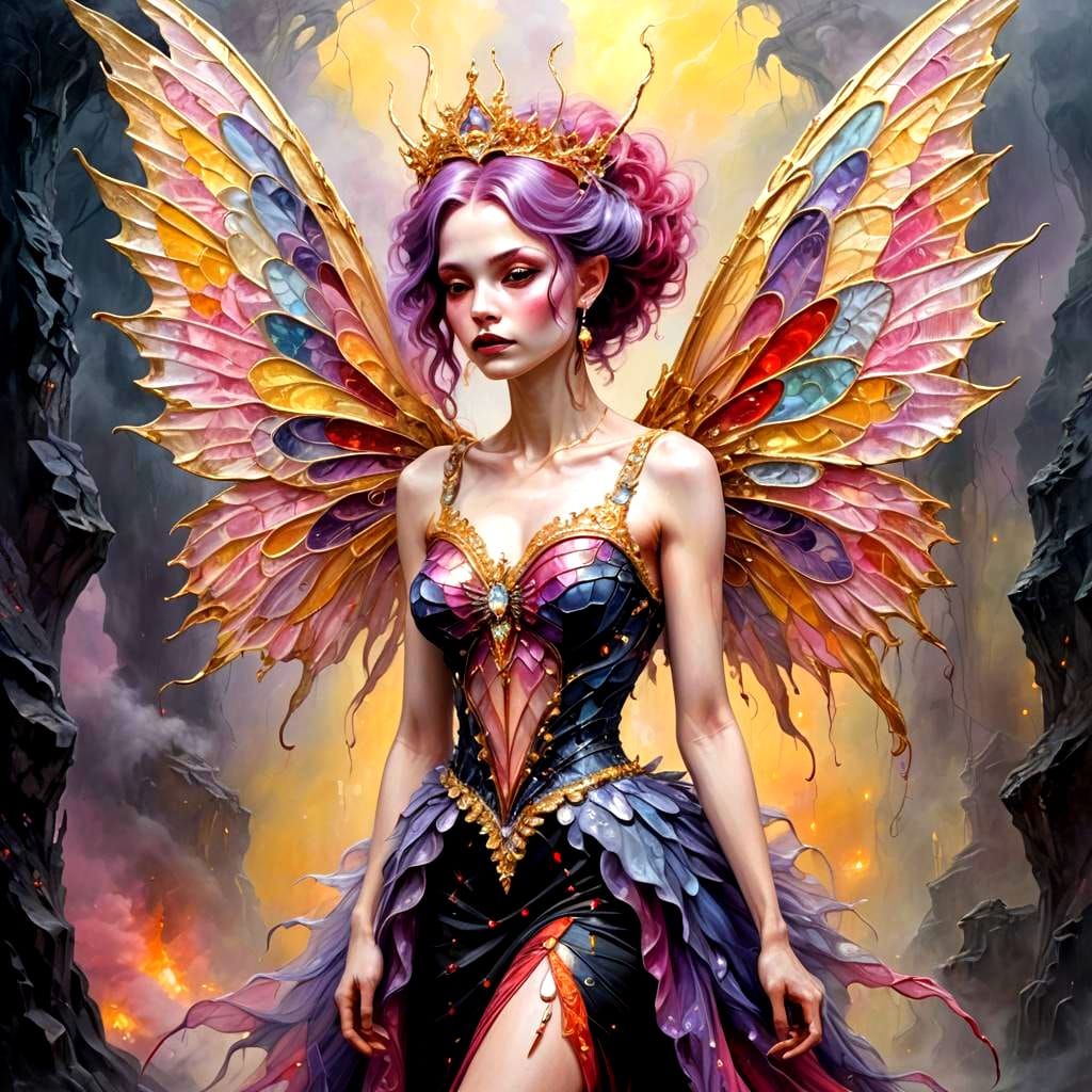 Fairy Queen in Neon Jewelry Room, Vivid Acrylic Art