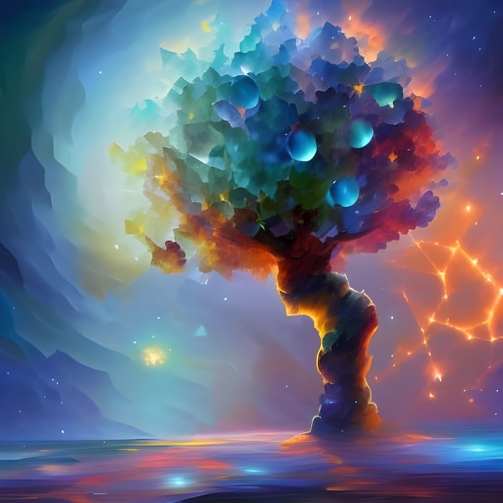 Cosmic Tree Fused With Erupting Magical Stars