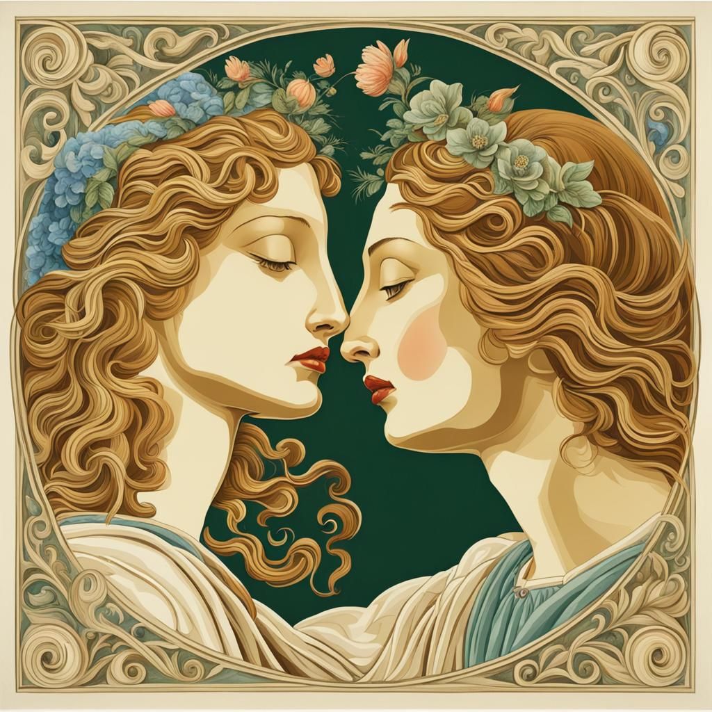 Goddesses Kissing in Renaissance Style