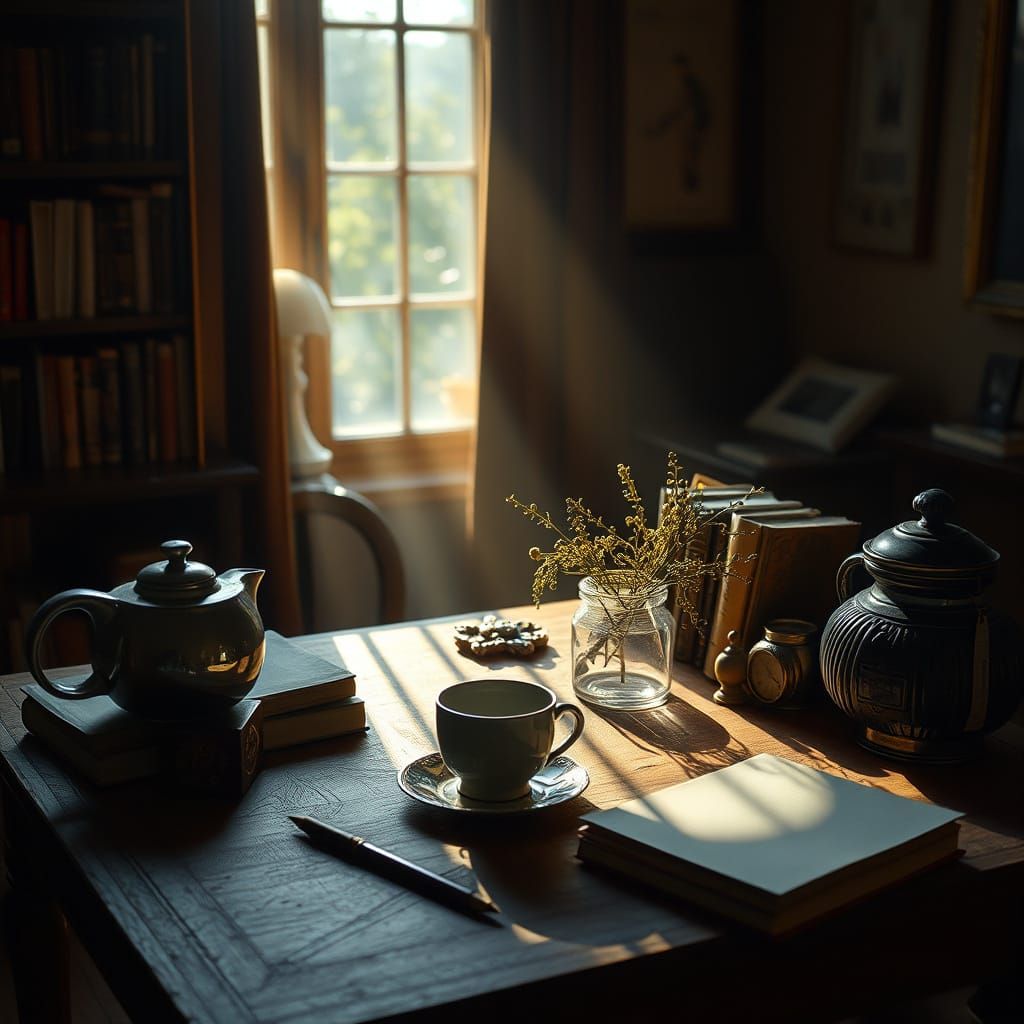 Cozy Morning Study in Hyperrealistic HDR