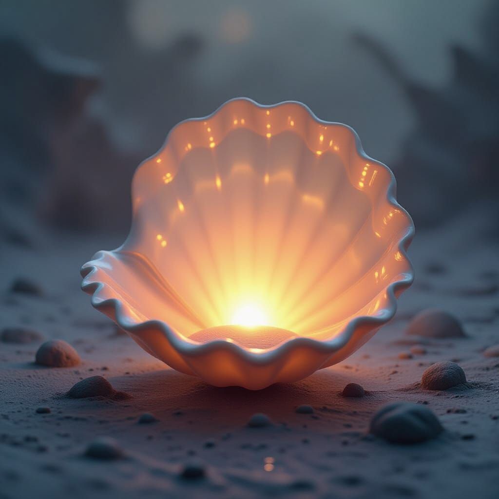 Luminescent Shell: Ethereal Glow in a Surreal Biomorphic Sty...