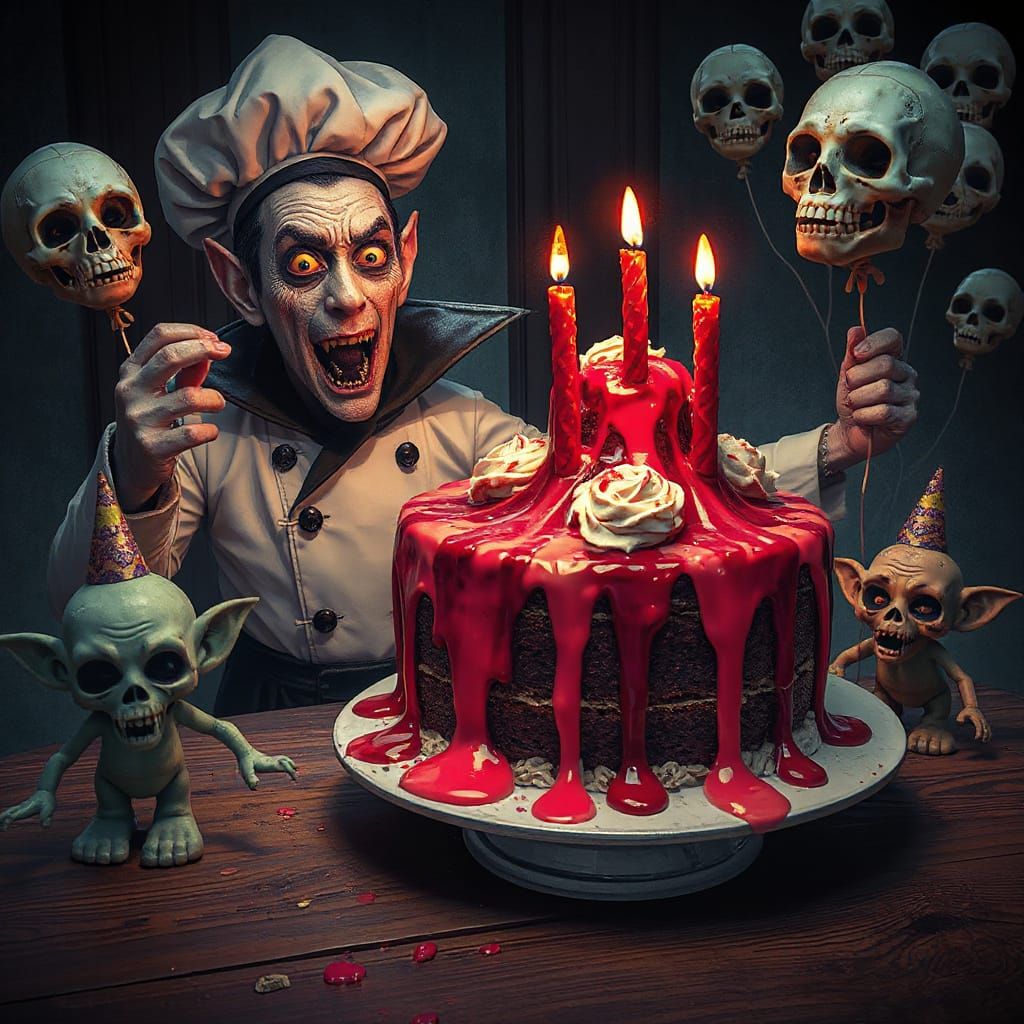 Vampire Chef Presents Cursed Cake with Goblins and Skull Bal...
