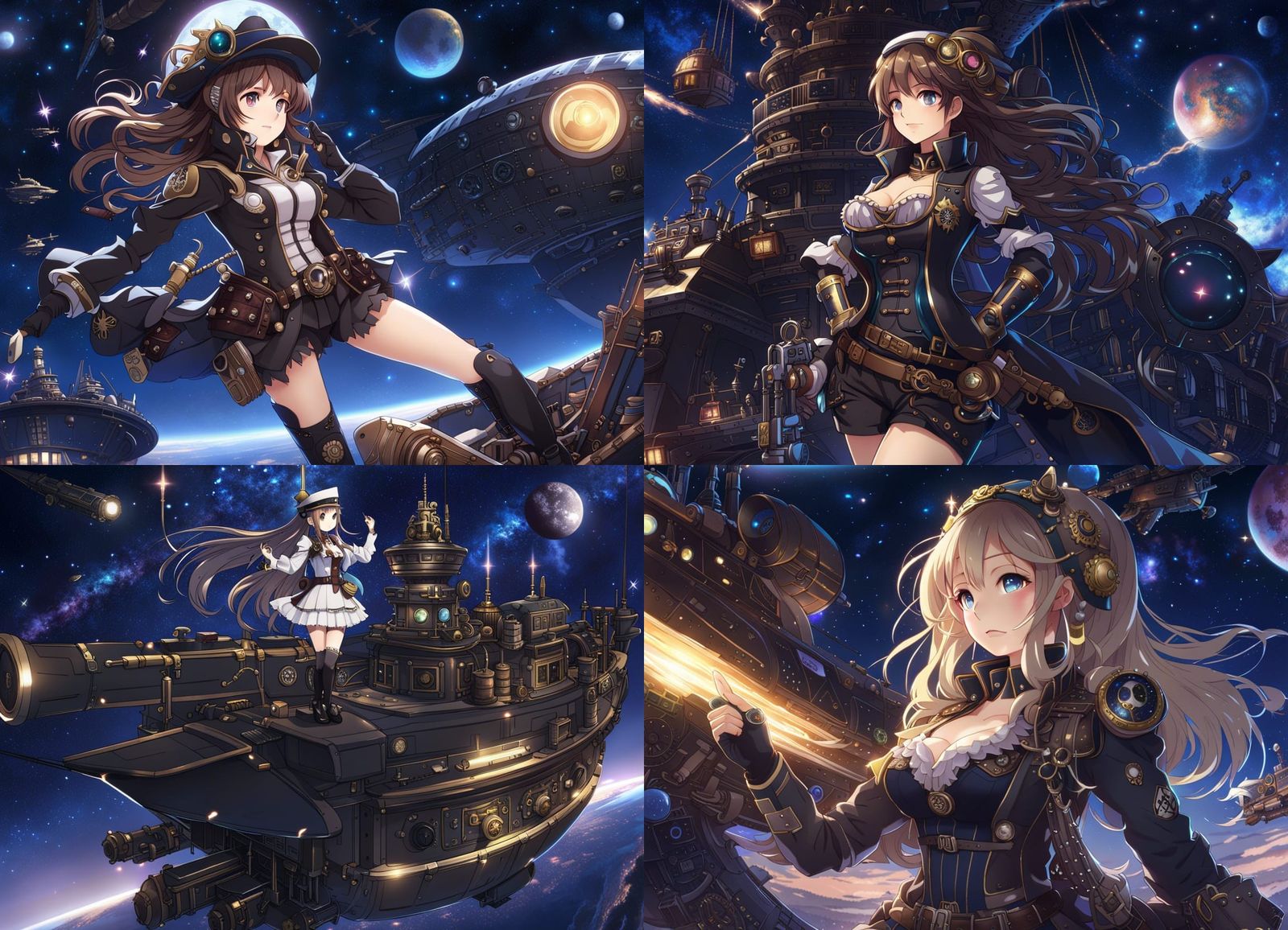 Space Pirate Woman in Galaxy, Steampunk Anime Style