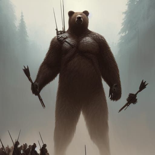 Bear Over Soldiers: Dark Fantasy Concept Art