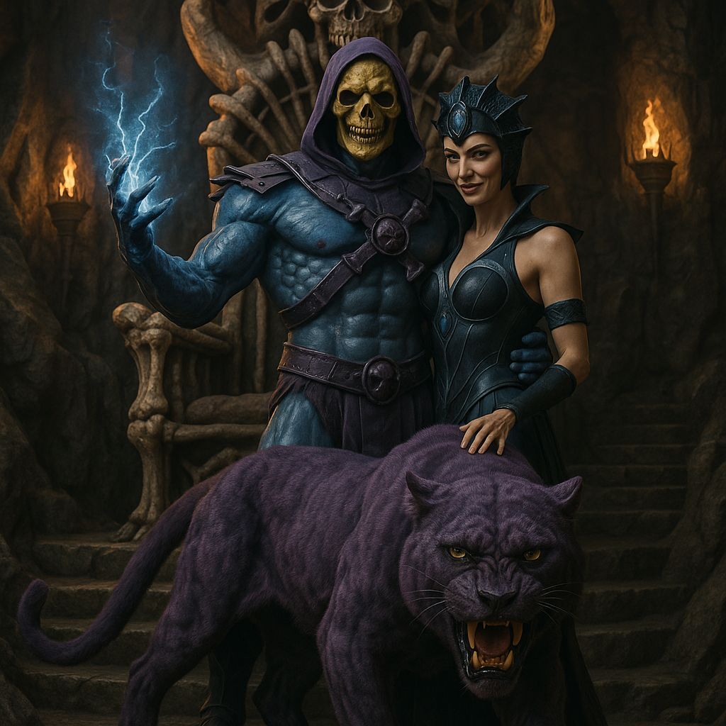 Skeletor, Evil-Lyn, and Panthor in Snake Mountain