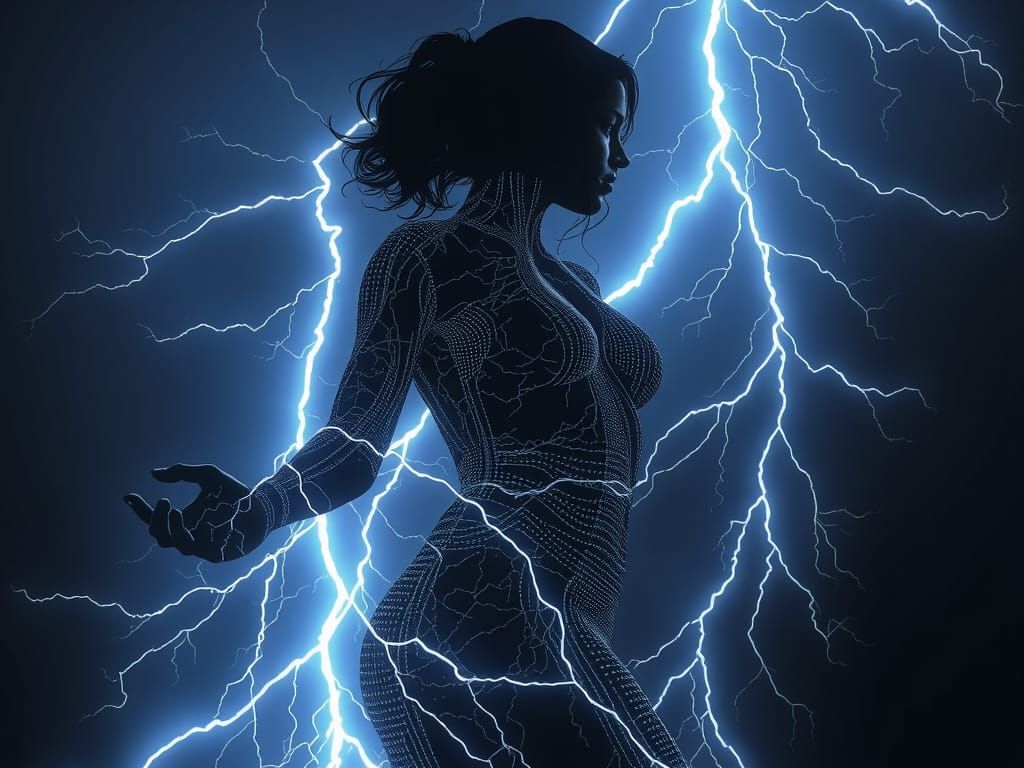 Ethereal Woman Forged from Storm Lightning in Cinematic 4D