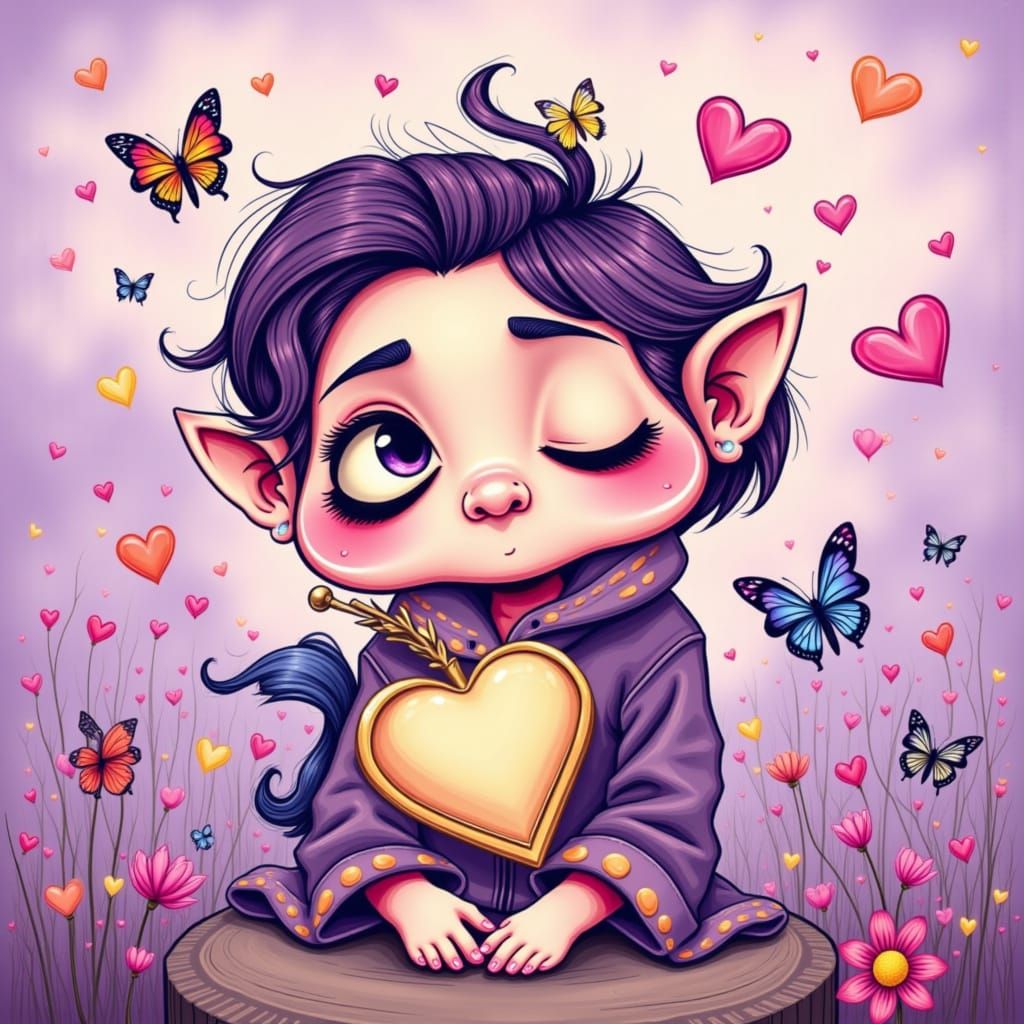 Whimsical Mauve Caricature in Flux Style