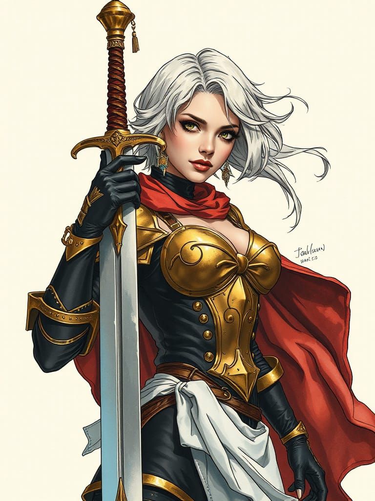 Sensual Fantasy Paladin Concept Art in Ink and Watercolor