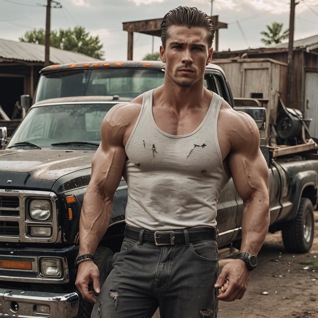 Ripped Man and Jacked-Up Truck: Masculine Portrait