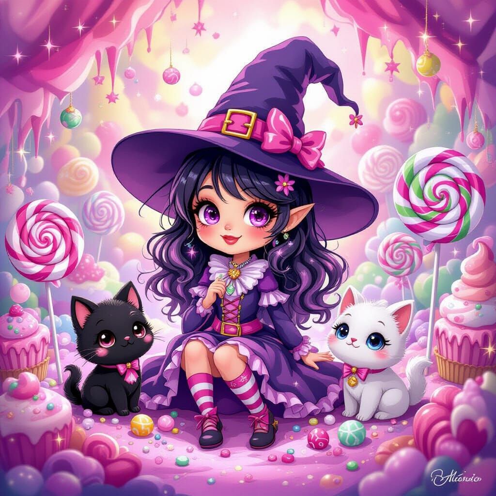 Colorful Candy Witch in Dreamy Fantasy Realm