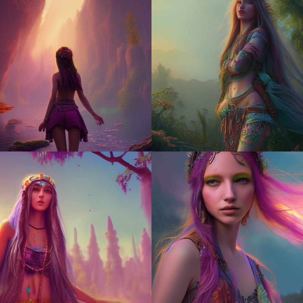 Detailed Matte Painting of a Hippie Girl