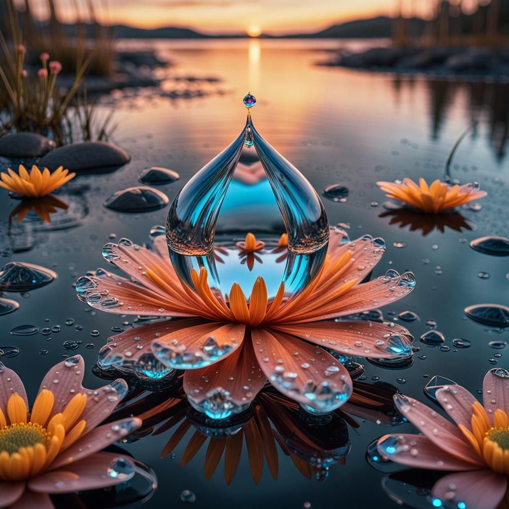 Sunset Bioluminescent Water Token with Diamond Droplet