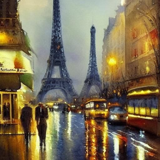 Romantic Paris Street at Night: Watercolor Painting