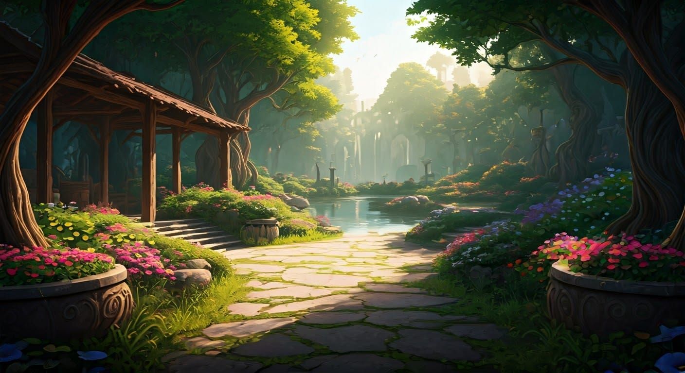 Enchanted Elven Oasis in Vibrant Color