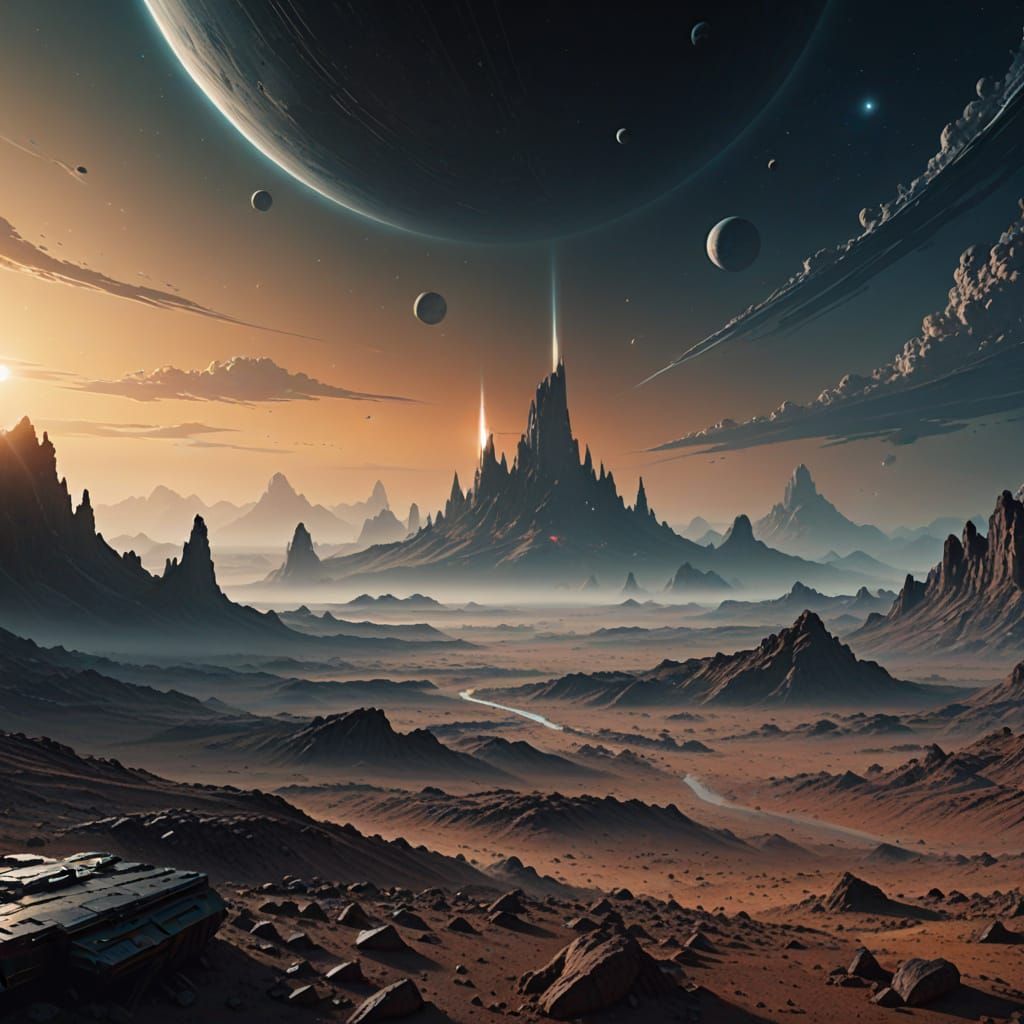 Abstract Sci-Fi Landscape: Alien Terrain & Cosmic Haze