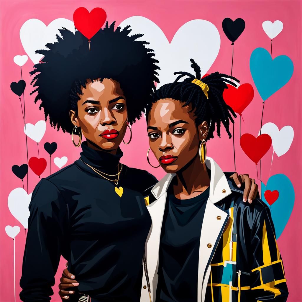 Black Couple's Valentine's Day in Basquiat Style