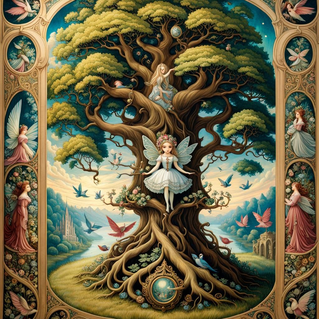 Steampunk Fairy in Tree of Life Tapestry