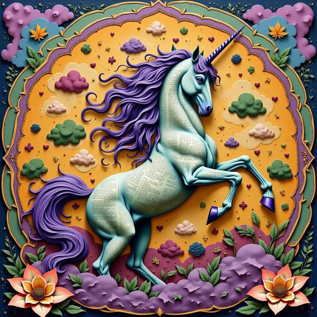 Unicorn Dances in Mandala Style with Hearts